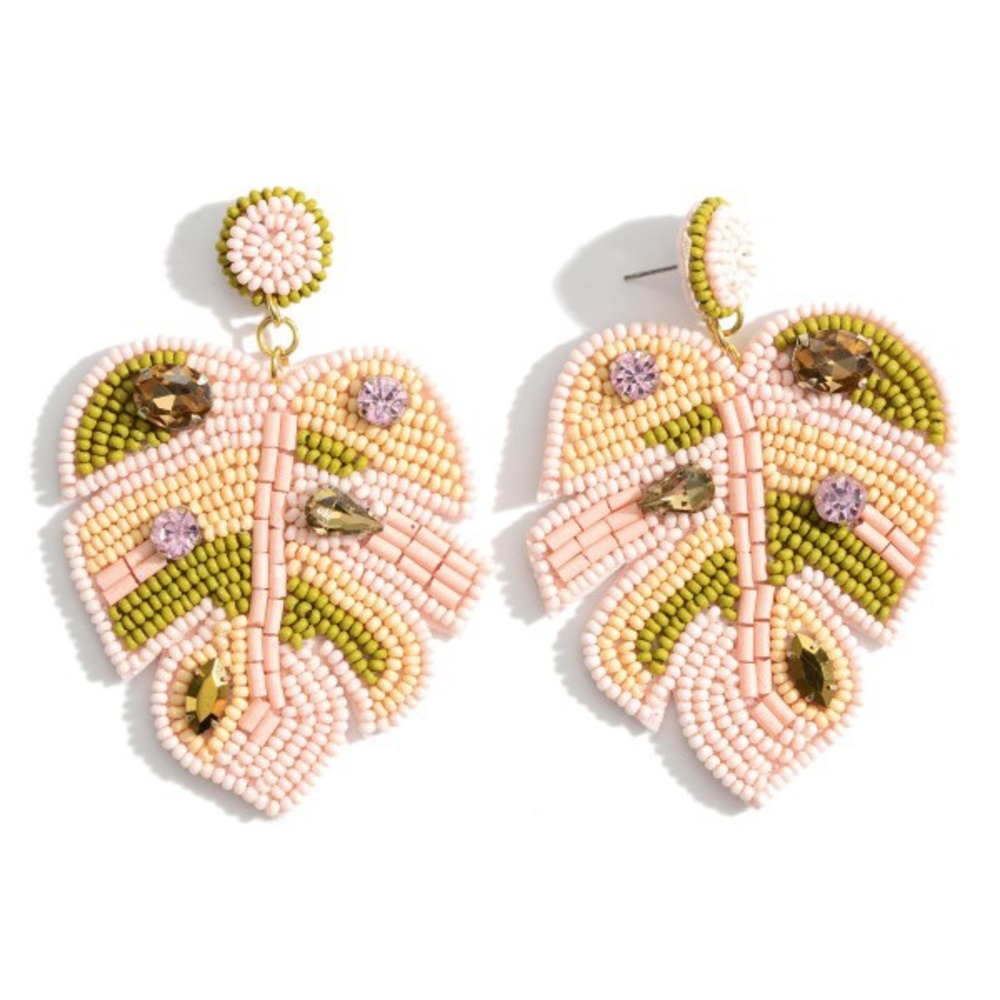 Beaded Leaf Print Earrings